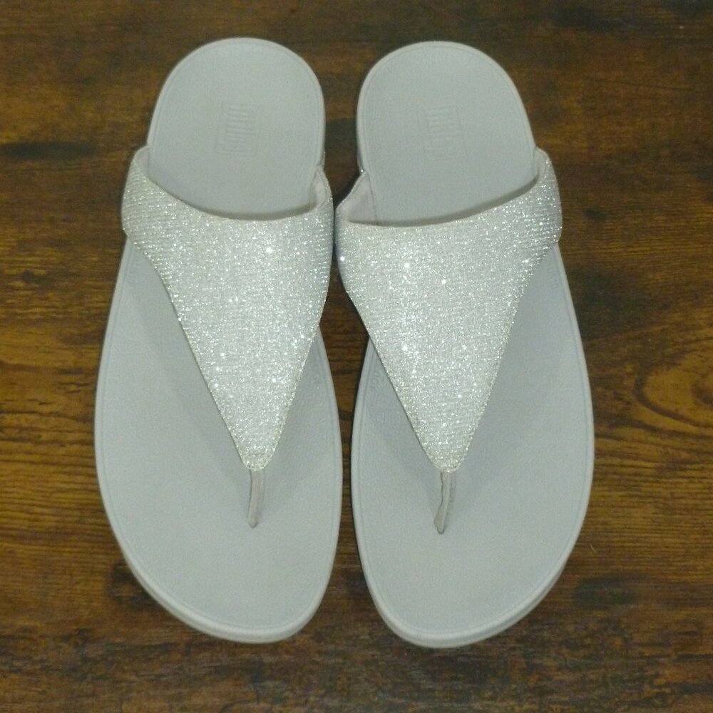 Fitflop Metallic Silver T Strap Wedge Sandals